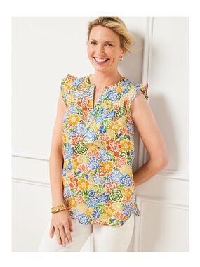 Talbots Blossom Garden Shell Top Floral‎ Cotton Size Extra Large Petite